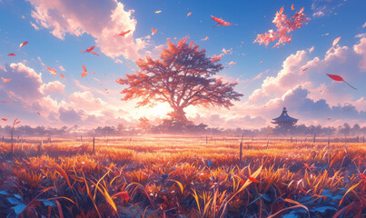 Beautiful anime cel colorful background - obrazy, fototapety, plakaty