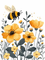 Happy Bumblebee Surrounded by Soft Flowers in a Nursery Generative AI