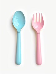 Pastel Colored Spoon and Fork on White Background for Nursery Generative AI