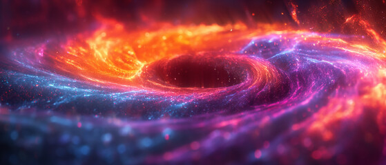 A fiery galactic maelstrom churns in space, a vivid portrayal of a star-swallowing black hole