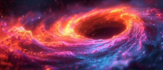 A fiery swirl of cosmic energy engulfs the void, hinting at the mysteries of a black hole
