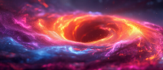 A fiery vortex of cosmic brilliance swirls into a hypnotic galaxy of vibrant interstellar hues