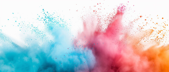 A vibrant splash of colored powder bursts in the air, a dynamic fusion of blue and red