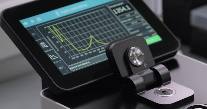 Medicines, laboratory chemicals, skin care products development. Scientist or chemist works in a laboratory, drops sample on spectrophotometer using pipette