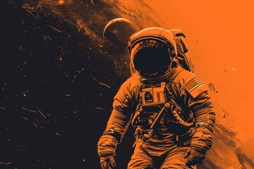 Astronaut orange spaceship. Universe future. Generate Ai