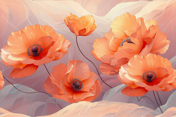 Seamless pastel watercolor pattern with poppy flowers. Background.