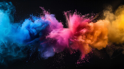A dynamic burst of powered pigments, movement and energy on black background.  - obrazy, fototapety, plakaty