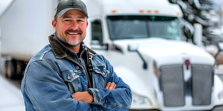 A professional truck driver maneuvers a commercial semi on a busy highway. Concept Transportation, Commercial Vehicle, Professional Driver, Highway Maneuvering, Traffic Navigation