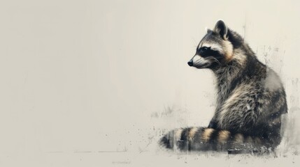 Obraz premium Raccoon sitting on the white wall. Grunge background.