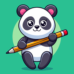 Cute Panda Hanging Pencil Cartoon Vector Icon