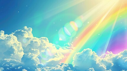 cartoon rainbow in the sky background.