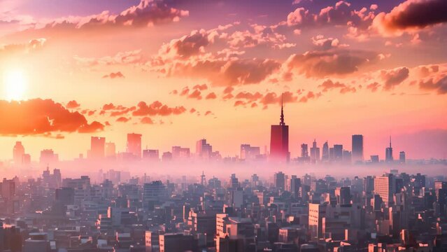 Aerial view of modern city at sunrise, Taipei, Taiwan, Tokyo city at sunset, AI Generated