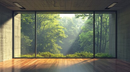 Wooden room with a view of the forest
