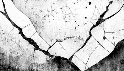 Illustration of black and white grunge texture with cracks and holes.
 - obrazy, fototapety, plakaty