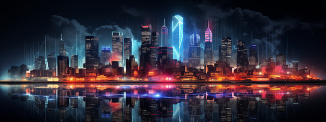 Futuristic Cityscape with Dynamic Light Beams