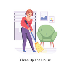 Clean Up The House flat style design vector stock illustrations. 