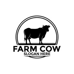 Cow black silhouette logo isolated on white background. cow farm logo Vector illustration