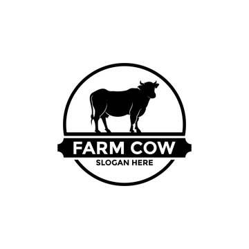 Cow black silhouette logo isolated on white background. cow farm logo Vector illustration