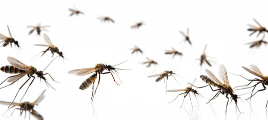 A swarm of mosquitoes isolated on white background