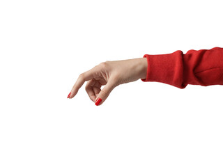 Hand holding. Hand with red nails. Mock up. Generation AI.