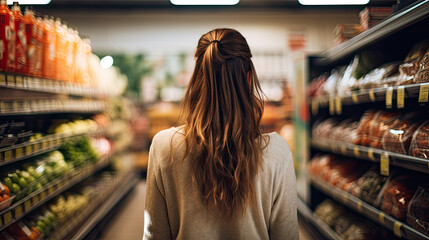 Back view of Supermarket Shopper - obrazy, fototapety, plakaty
