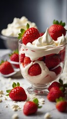 Close-up of strawberries and cream.