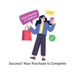 Success! Your Purchase Is Complete flat style design vector stock illustrations. 