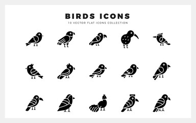 15 Bird Glyph icons pack. vector illustration.