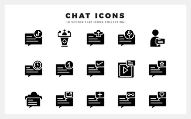 15 Chat Glyph icons pack. vector illustration.