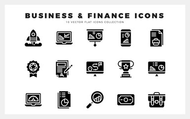 15 Business and Finance Glyph icons pack. vector illustration.