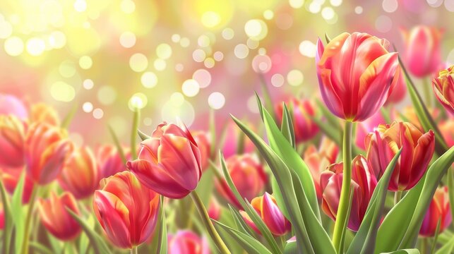 Tulips on a floral modern background