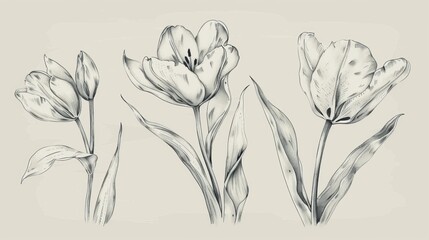 Designing modern graphics with floral patterns. Natural flower design. Graphic, sketch drawing. Lilly, tulip.