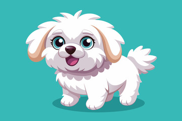 Cute funny puppy bichon froze shine eyes vector art illustration