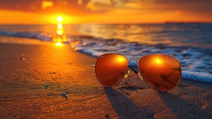Fashionable style. A pair of reflective sunglasses that capture the hues of a tropical paradise...