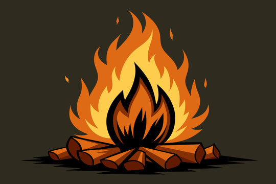 A campfire silhouette with simple design paths vector art illustration