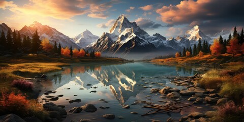 Mountain Majesty - Peaks and Valleys in Harmonious Captures Capture peaks and valleys in harmonious frames with Mountain Majesty. Showcase the grandeur of mountain landscapes, majestic peaks, 