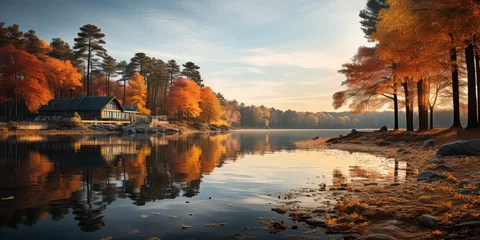 Fotobehang Lakeside Tranquility - A Pictorial Sojourn by the Water's Edge Embark on a pictorial sojourn by the water's edge with Lakeside Tranquility. Capture the peaceful scenes, gentle waters, ©  Photography Magic
