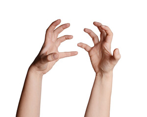 Angry hands expression pattern isolated on transparent png background. Spooky or creepy hands gesture. Scary zombie Halloween hands. 