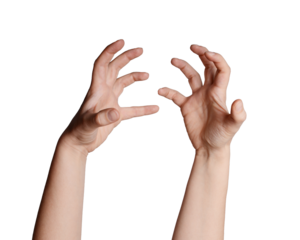 Angry hands expression pattern isolated on transparent png background. Spooky or creepy hands gesture. Scary zombie Halloween hands. 