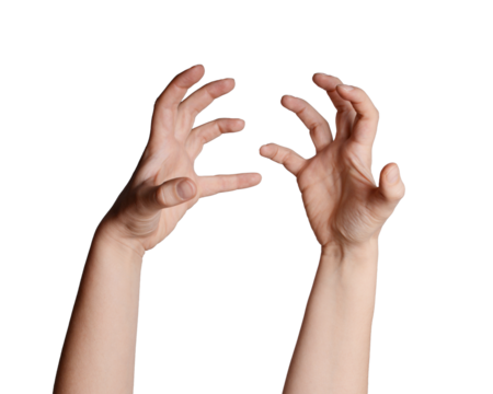 Angry hands expression pattern isolated on transparent png background. Spooky or creepy hands gesture. Scary zombie Halloween hands. 