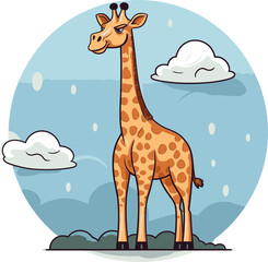 Giraffe with Vintage Retro Coffee Badge Vector Illustration
