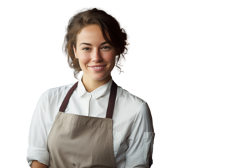 Young pretty brunette girl in chef uniform on isolated chroma key background