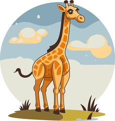 Giraffe with Retro Skateboard Club Badge Vector Illustration