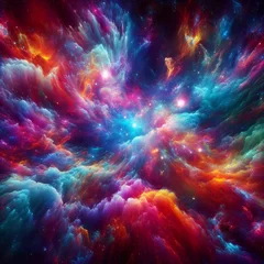 Fototapeten A psychedelic explosion of colors in a cosmic nebula, swirling and dancing in the vastness of space. © Aynur
