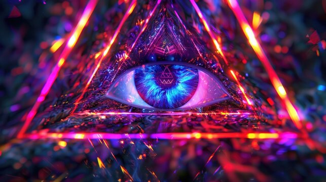 Illustration of the All-Seeing Eye is Very Colorful and Dynamic with Volumetric Lighting.