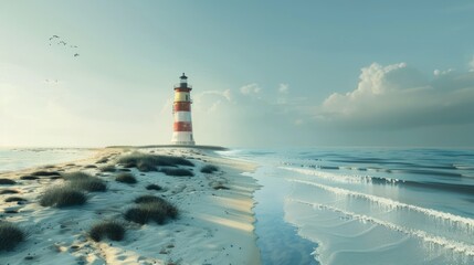 Visual illustration of a lighthouse overlooking the coast. AI generated - obrazy, fototapety, plakaty