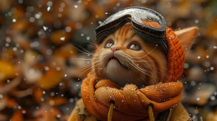  a cat wearing a hat and scarf with a scarf around it's neck and a scarf around its neck.