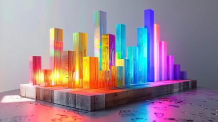 Concept of high inflation rate increase or Metaverse, future, digital technology concept. colorful Wooden constructor blocks with neon lights background.