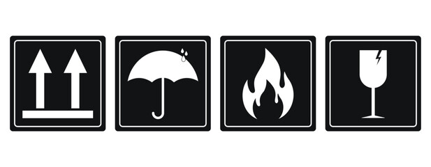 Vector set of parcel and goods protection symbols .Warning icons. Vector illustration