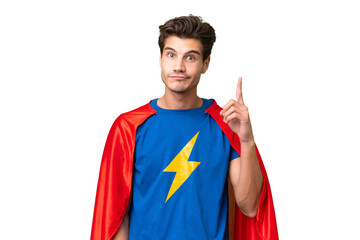 Super Hero caucasian man over isolated background pointing with the index finger a great idea © luismolinero
